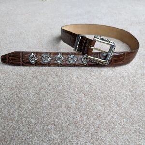 Brighton Leather Crocodile Brown Embellished Belt M